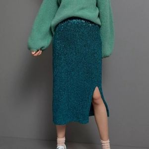 Maeve Anthropologie Blue Sequin Skirt